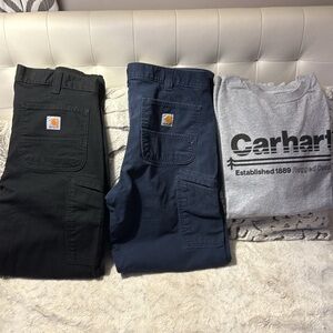 Carhartt Black and Navy 5 Pocket Relaxed Fit Rugged Flex Canvas Pants & T Shirt